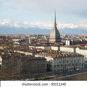 Turin Panorama Seen From The Hill, With Mole Antonelliana (famous Ugly Wedding Cake Architecture)