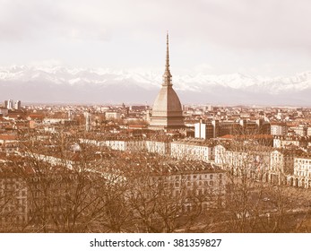 Turin Panorama Seen From The Hill, With Mole Antonelliana (famous Ugly Wedding Cake Architecture) Vintage