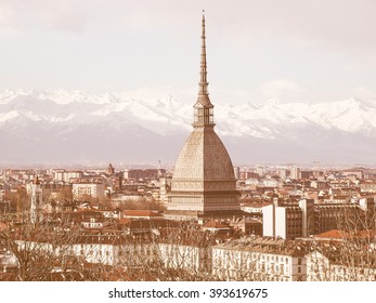 Turin Panorama Seen From The Hill, With Mole Antonelliana (famous Ugly Wedding Cake Architecture) Vintage