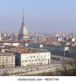 Turin Panorama Seen From The Hill, With Mole Antonelliana (famous Ugly Wedding Cake Architecture)