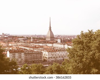 Turin Skyline Panorama Seen From The Hill, With Mole Antonelliana (famous Ugly Wedding Cake Building) Vintage