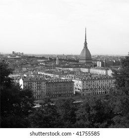 Turin Skyline Panorama Seen From The Hill With Mole Antonelliana (famous Ugly Wedding Cake Building)