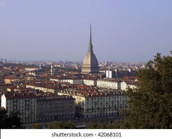 Turin Skyline Panorama Seen From The Hill With Mole Antonelliana (famous Ugly Wedding Cake Building)