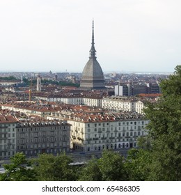 Turin Skyline Panorama Seen From The Hill With Mole Antonelliana (famous Ugly Wedding Cake Building)