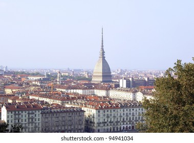 Turin Skyline Panorama Seen From The Hill With Mole Antonelliana (famous Ugly Wedding Cake Building)