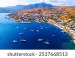 Turkbuku Bay of Bodrum. Mugla, Turkey. Aerial panoramic view of Turkbuku (Golturkbuku). Drone shot.