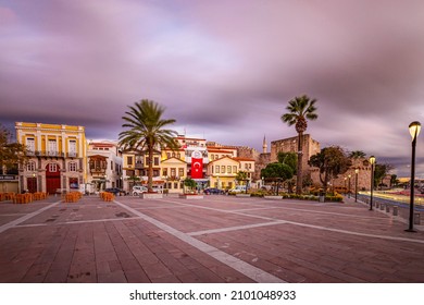 Çeşme İzmir, Turkey 06-12-2021 Cesme Square On A Cold Winter Day