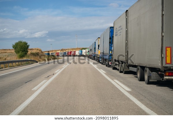 Turkey - 09 |\
29 | 2021: about 20 km queue of trucks in front of the turkish\
border in the direction of\
europe