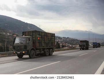 Kahramanmaraş, Turkey - 29 Oct 2013: The American missile defense system Patriots was deployed to Turkey.Patriots are transported by special vehicles.