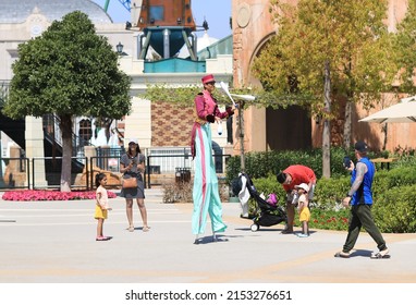 Turkey, Antalya, April 21, 2022: Circus Performer On Stilts