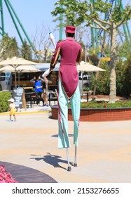 Turkey, Antalya, April 21, 2022: Circus Performer On Stilts