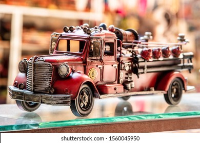 Turkey, Antalya, October 24 2019.Toy Fire Truck. Retro Model. Old Style.