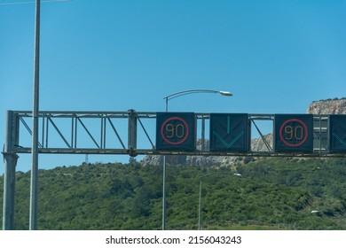 İzmir, Turkey - April 10, 2022: Digital Information Sign Showing The 90kmh Speed Limit. 