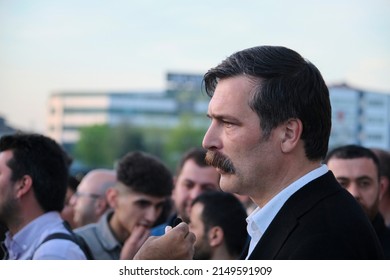 İstanbul, Turkey - April 25, 2022: The Leader Of The Workers' Party, Erkan Baş, Speaks To The Media About The Heavy Sentences Given At The End Of The Gezi Trial.