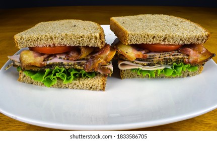 Turkey Bacon Sandwich  With Slice Turkey Bacon And Tomatoes, 