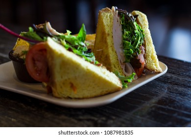 Turkey BLT Sandwich On Texas Toast With Sesame Seed Chips And Hummus