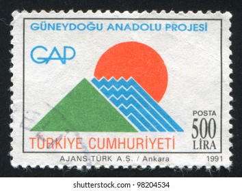 TURKEY- CIRCA 1991: A Stamp Printed By Turkey, Shows Southeastern Anatolia Irrigation And Power Project, Circa 1991