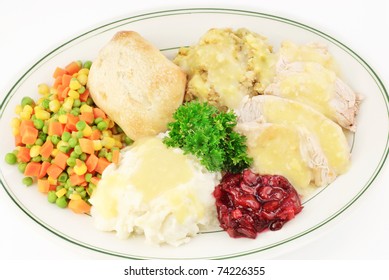 Turkey And Dressing Thanksgiving Meal On A Plate