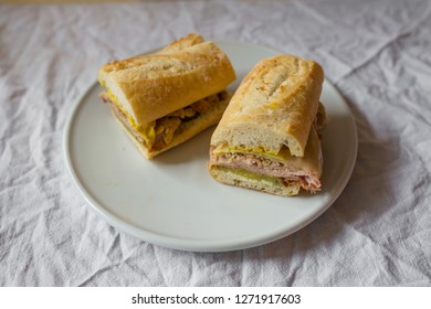 Turkey Hoagie With Cheese, Mustard, And Pickles.