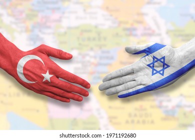 Turkey And Israel - Flag Handshake Symbolizing Partnership And Cooperation