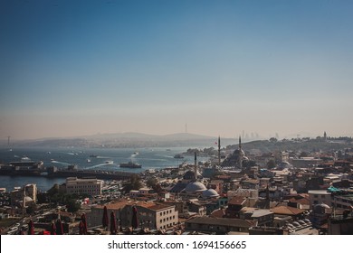 Turkey, Istanbul City, Bering Strait Top View Of The City.