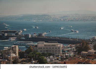 Turkey, Istanbul City, Bering Strait Top View Of The City.