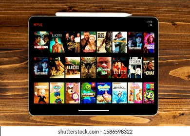 Turkey, Istanbul / December 2019 Netflix series list on the Apple iPad pro 12.9 screen.