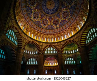 Turkey, Istanbul - March 16, 2019: The Laleli Mosque Interior Decoration.