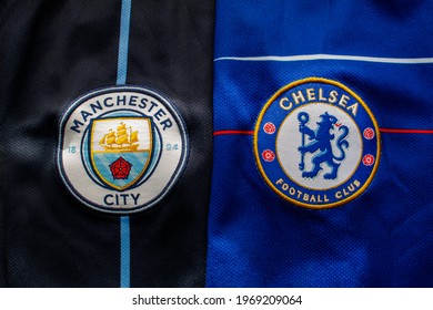 İstanbul, Turkey. May 6, 2021. Manchester City Vs Chelsea FC Jerseys. Concept: UEFA Champions League Final.