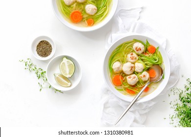 Turkey Meatballs Zucchini Noodle Soup, View From Above