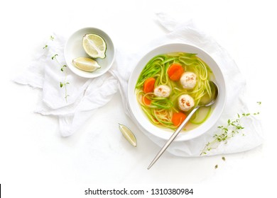 Turkey Meatballs Zucchini Noodle Soup, View From Above