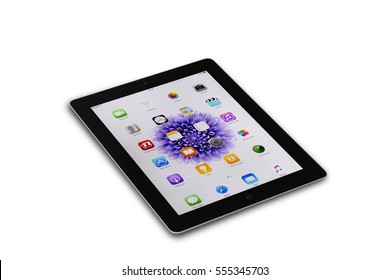 TURKEY, Mersin JANUARY 01, 2017: Black Apple Tablet IPad Isolated On White Background