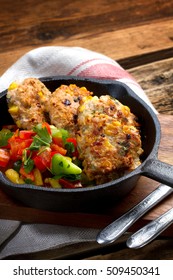 Turkey Mince, Corn And Parsley Cutlets With Vegetable Salsa