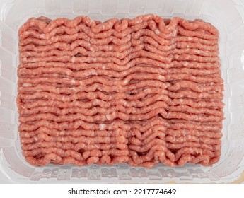 Turkey Mince Meat Isolated. Ground Fresh Fillet, Uncooked Turkey Mincemeat, Raw Forcemeat, Farce Minced Meat Portion On White Background Top View