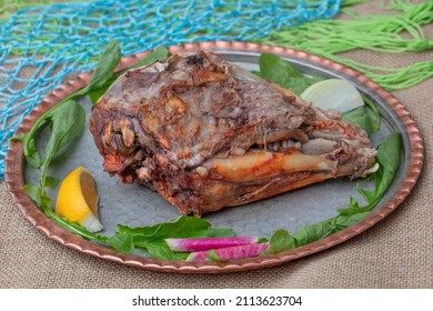 Turkey National Cuisine Dish Roasting Lamb With Meat. Roasted Head Of Lamb (roast Head Of Sheep)