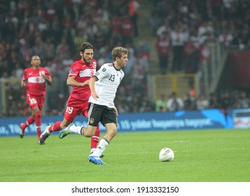 Turkey National Football Team Of Germany In The Qualifying Match 07 October 2011 Istanbul Was Defeated 3-1 In The Telecom Arena. (L) Egemen Korkmaz, Thomas Müller