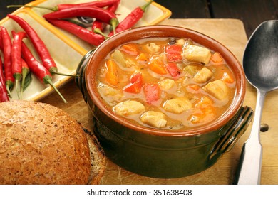 Turkey Stew With Hot Chilli In Bowl

