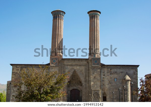 Turkey travel.\
Twin Minaret school (Turkish: Çifte Minareli Medrese ). Twin\
Minaret Madrasah, Twin Minaret Madrasa. islamic ancient building.\
Erzurum, in Turkey June 19\
2021