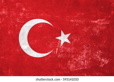 Turkey - Turkish Flag On Old Grunge Texture Background