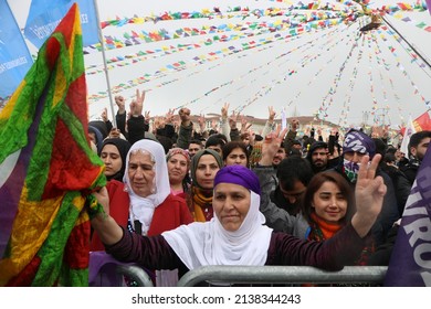 Turkey-Bursa, 20.03.2022 Thousands Of Kurds Met In Bursa For The Newroz Celebration .Newroz Fire Was Burned By The Citizens And Also Citizens Did Their Regional Dance Which Called Halay.