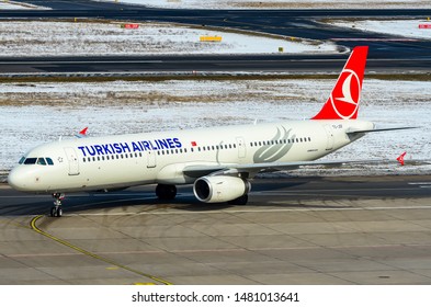 Turkish Airlines Airbus A321-231, Registration TC-JSF, Manufacturer Serial Number (MSN): 5465, Is Taxing Down The Runaway At The Berlin Tegel Airport. Berlin, Germany March 30, 2014.