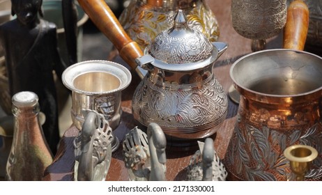 Turkish and and Arabic traditional copper coffee pots - Cezve.