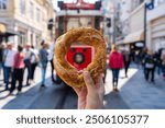 Turkish Bagel(Simit) Photo in Front of Istanbul Classics, Istiklal Street and Eminonu, Istanbul Turkiye (Turkey)