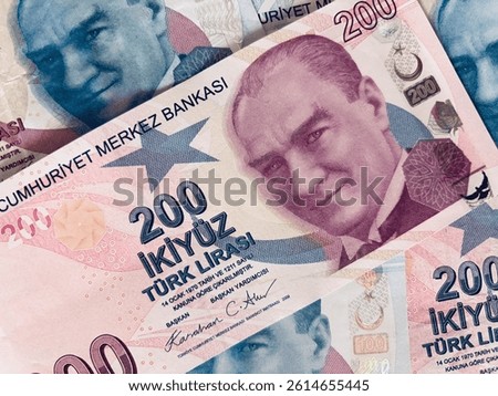 Turkish Banknotes featuring currency values of 100 and 200 Lira