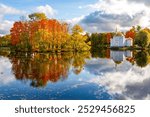 Turkish bath and Grand pond in autum in Catherine park, Pushkin (Tsarskoe Selo), St. Petersburg, Russia