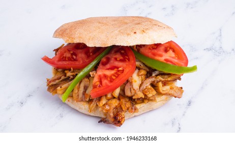 Turkish Chicken Doner Isolated On White.