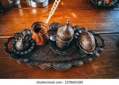 Turkish Coffee And Copper Coffe Pot