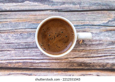 Turkish Coffee On Wooden Background , Top View.