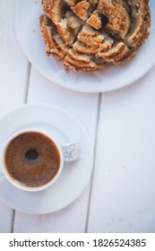 Turkish Coffee And Tahini Donut On A White Background.