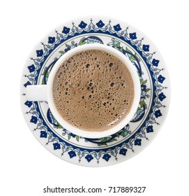 Turkish Coffee From Top Isolated On White Background.    